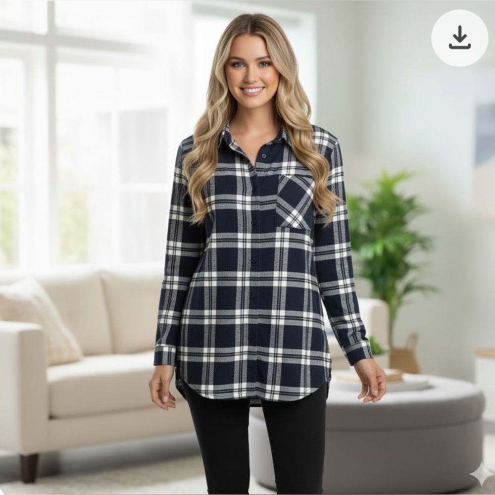 Lucky Brand Women's size large Plaid Cotton Blend Button Up Casual Long Sleeve